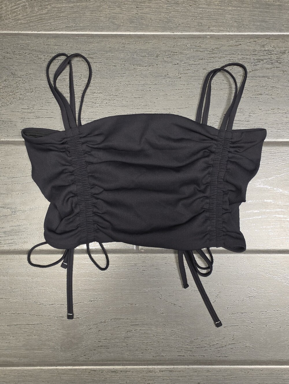 AERIE Black Ribbed Ruched Cinch Front Crop Camisole